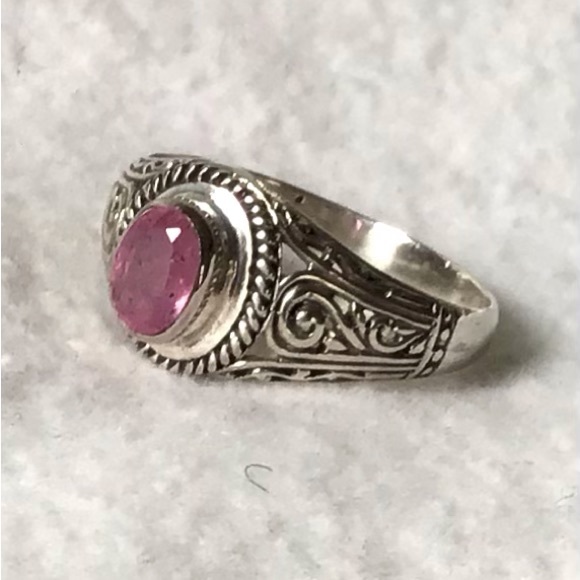 Pink Sapphire Ring in Artisan Sterling Silver - Picture 2 of 8